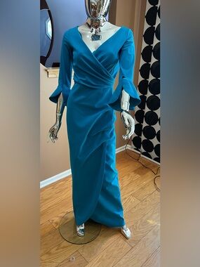 NSR Teal Wrap-Front Long Sleeve Maxi Dress